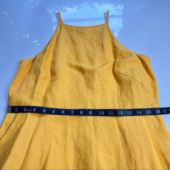 LOFT Size 6 Yellow Linen Blend Halter Dress MIDI Spring Summer - Picture 7 of 13